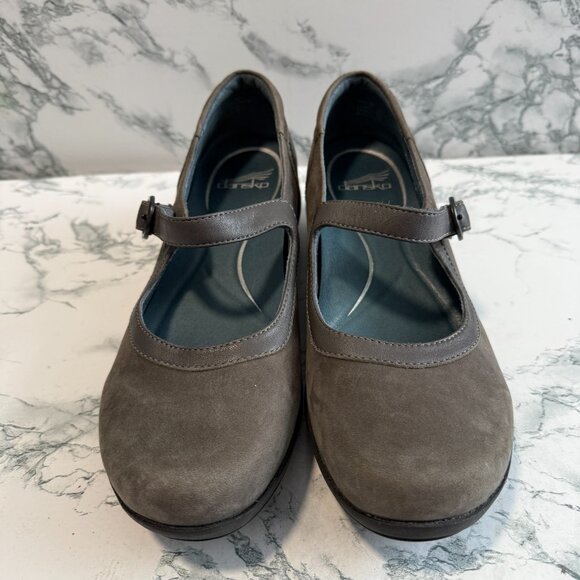 Dansko Women 40 US 9-9.5 Misty Mary Jane Shoe Gray Suede Buckle Strap Comfort - Picture 2 of 7